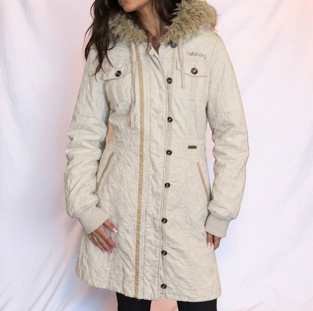 Vintage Y2K Billabong Embroidered Faux Fur Hooded Full Zip Parka Jacket Large